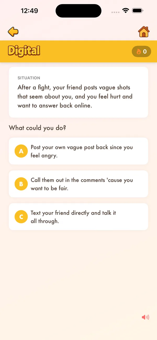 A real-life scenario with three choices